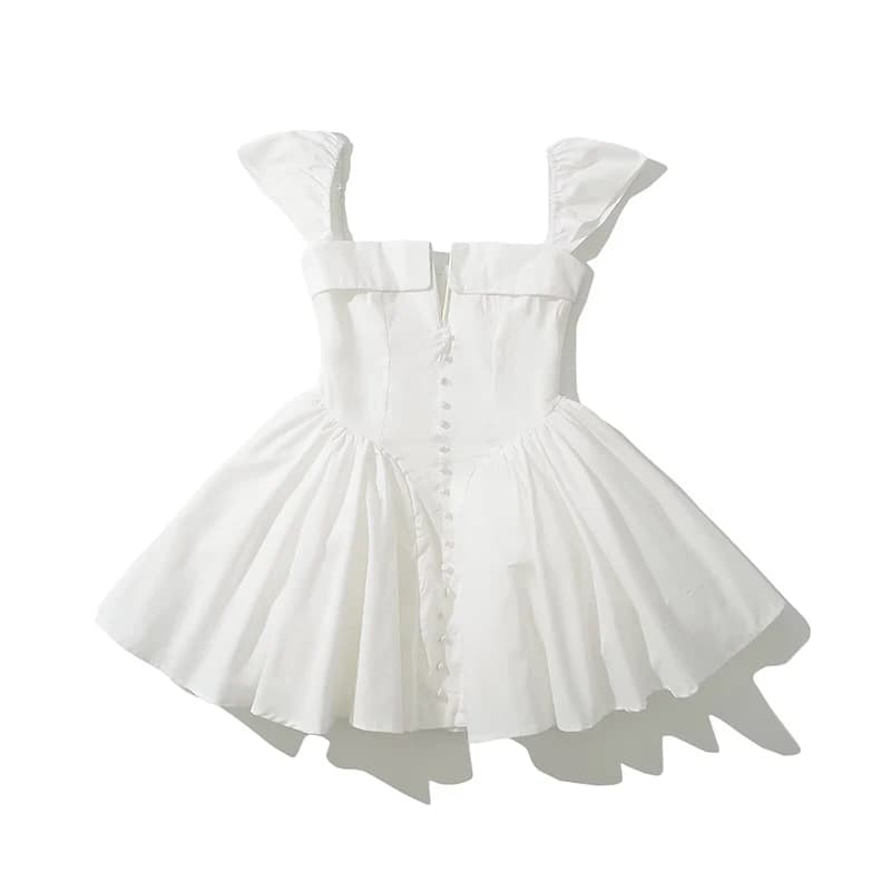 YENKYE été femmes Sexy coupe et évasée blanc Mini robes à manches courtes taille basse élégante Robe