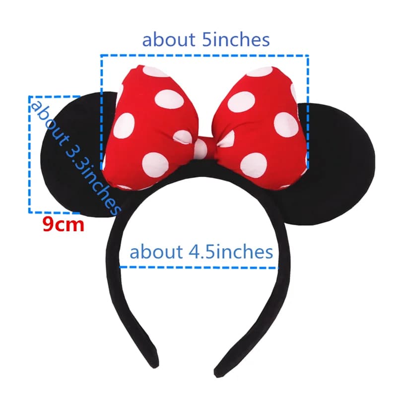 Bandeau oreilles de souris Disney pour filles et adultes, 5 pouces, avec nœud à pois, pour Festival,