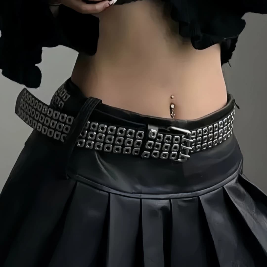 Ceinture pour femmes, perles carrées à la mode, clous en saule, trois yeux d'échappement, Punk Stree