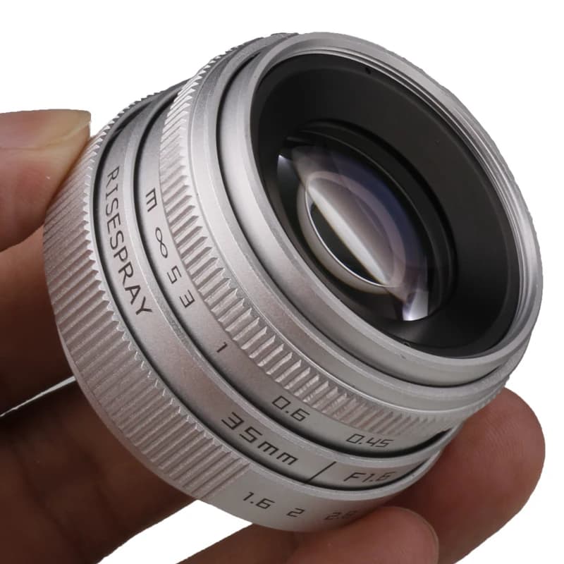 Objectif CCTV argenté Mini 35mm f/1.6 APS-C + bague d'adaptation pour Panasonic/Olympus Micro 4/3 So