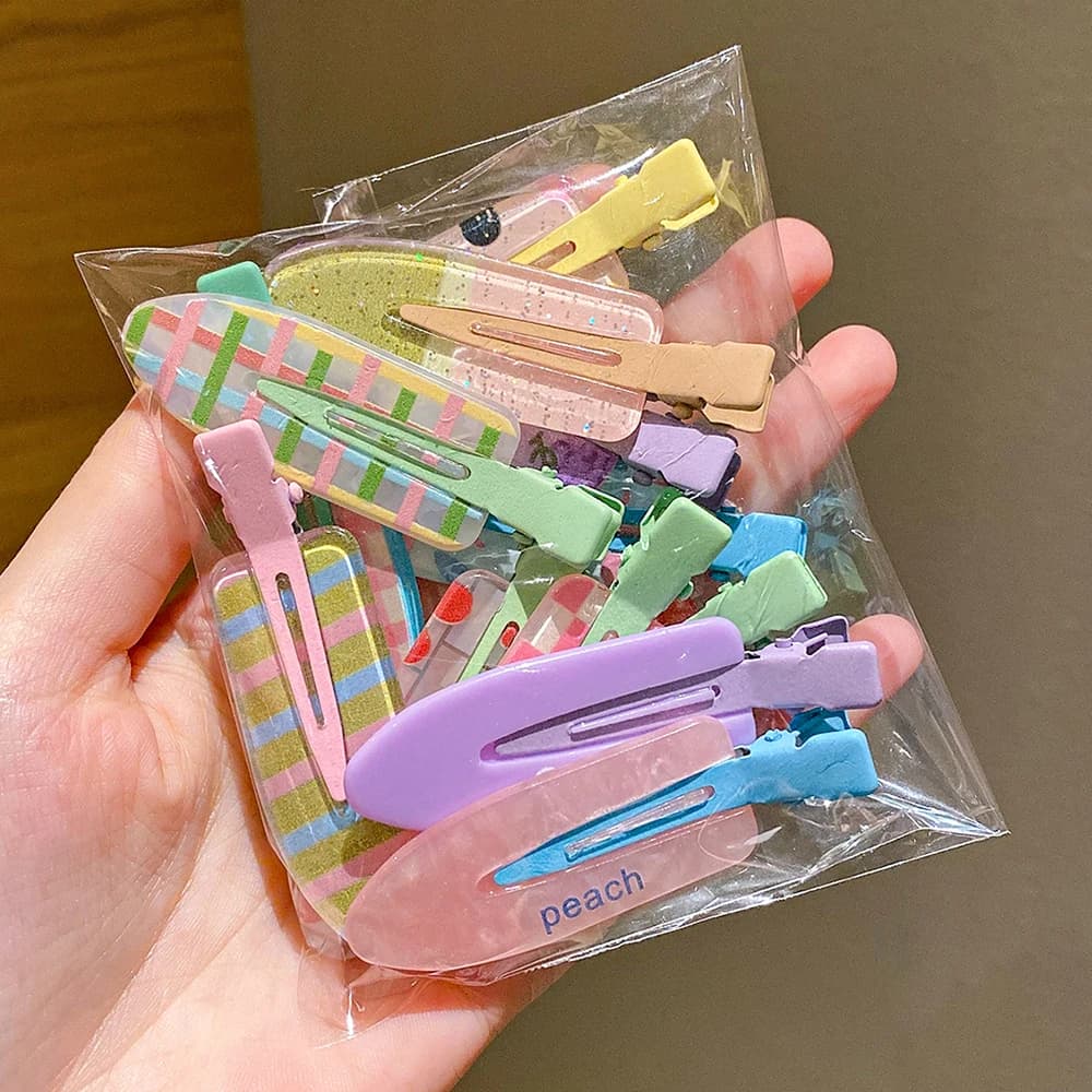 12 pièces de pinces à cheveux colorées multicolores avec frange latérale, pinces à bec de canard pou