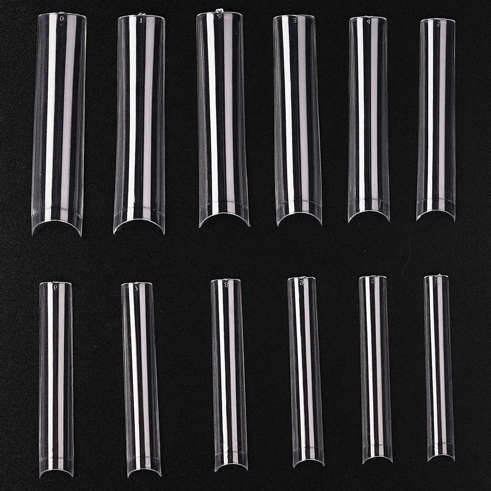 Faux ongles longs en forme de cercueil/carré en acrylique, demi-couverture, pointes droites et incur