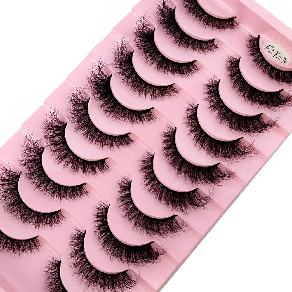 Faux-cils 3D en faux vison, 10 paires, faits à la main, naturels, nude, maquillage, imitation, crois