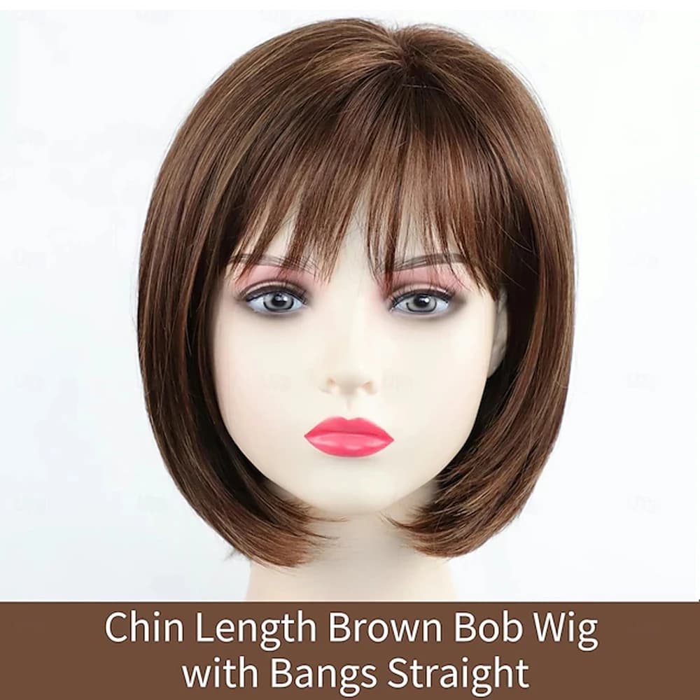 HAIRJOY – perruque Bob synthétique courte brune avec frange pour femmes, perruque de fête quotidienn