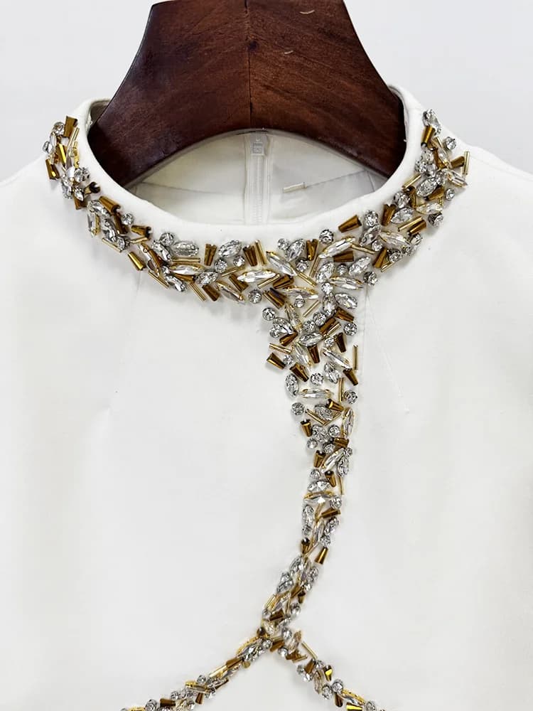 HIGH STREET Nouveauté 2026 Robe longue maxi de créateur pour femme, ornée de diamants et de perles, 