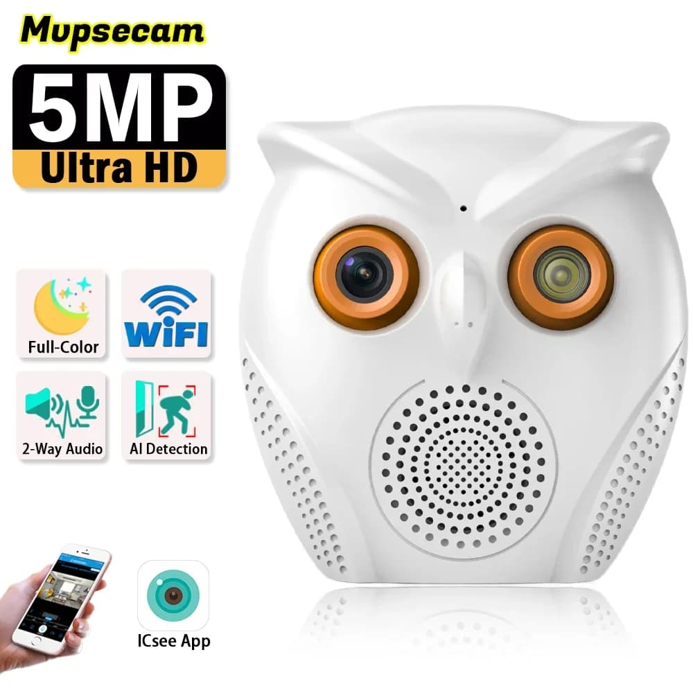Caméra de permission Intérieure IP WiFi HD 5MP, Dispositif de Sécurité Sans Fil, avec Vision Nocturn