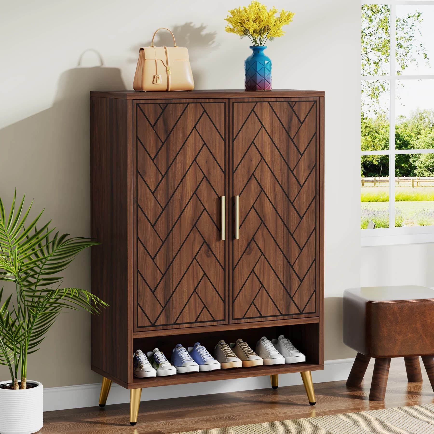 Tribesigns-Meuble à chaussures à 6 niveaux avec portes, armoire de rangement pour chaussures en bois