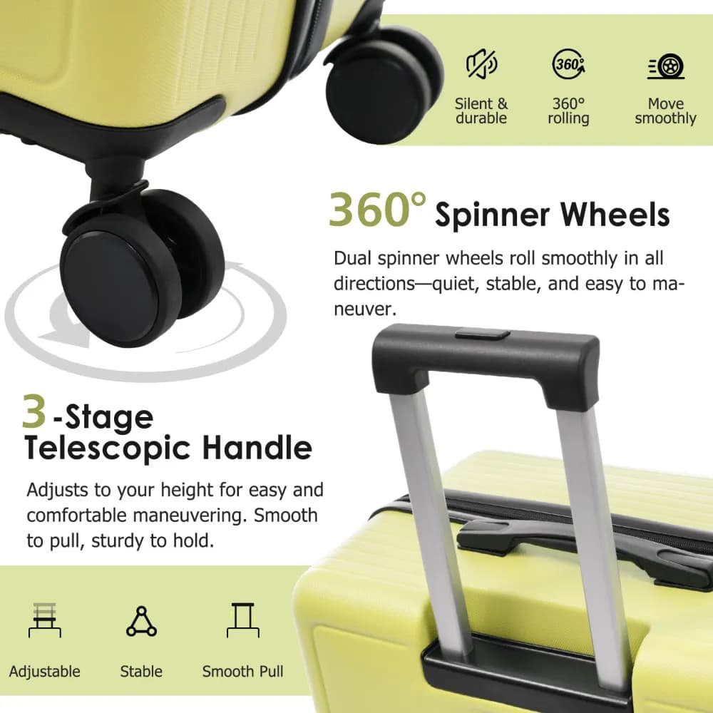Ensemble de bagages rigides légers en ABS 3 pièces avec roulettes pivotantes, serrure TSA, valise ca