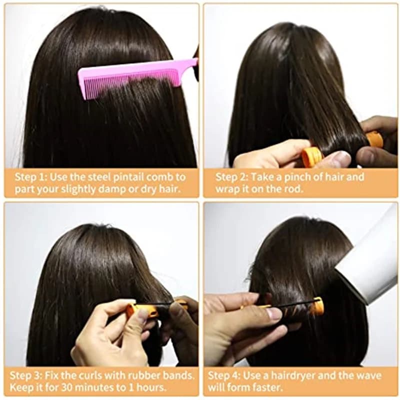 Ensemble de tiges de permanente de cheveux avec peigne à queue d'épingle, bigoudis en plastique, tig