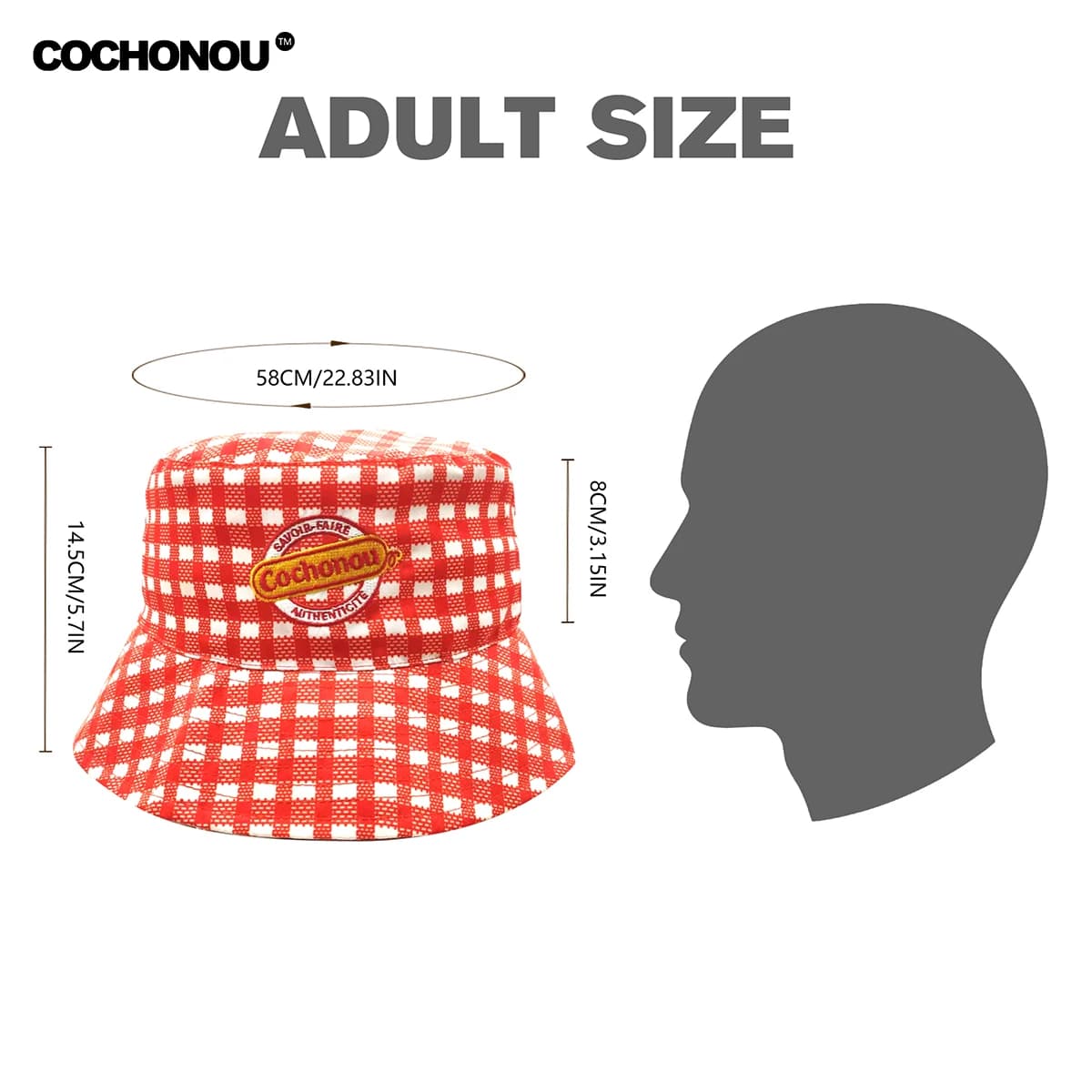 Nouveau COCHONOU chapeau seau avec Logo brodé, Polyester à carreaux rouge, chapeau de soleil d'extér