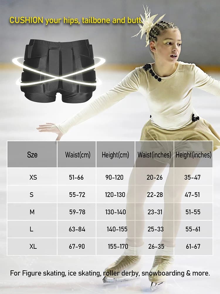 AVIVOR Short de patinage artistique rembourré, coussinets crash pour hanches et CÔTÉ cyx, sports de 