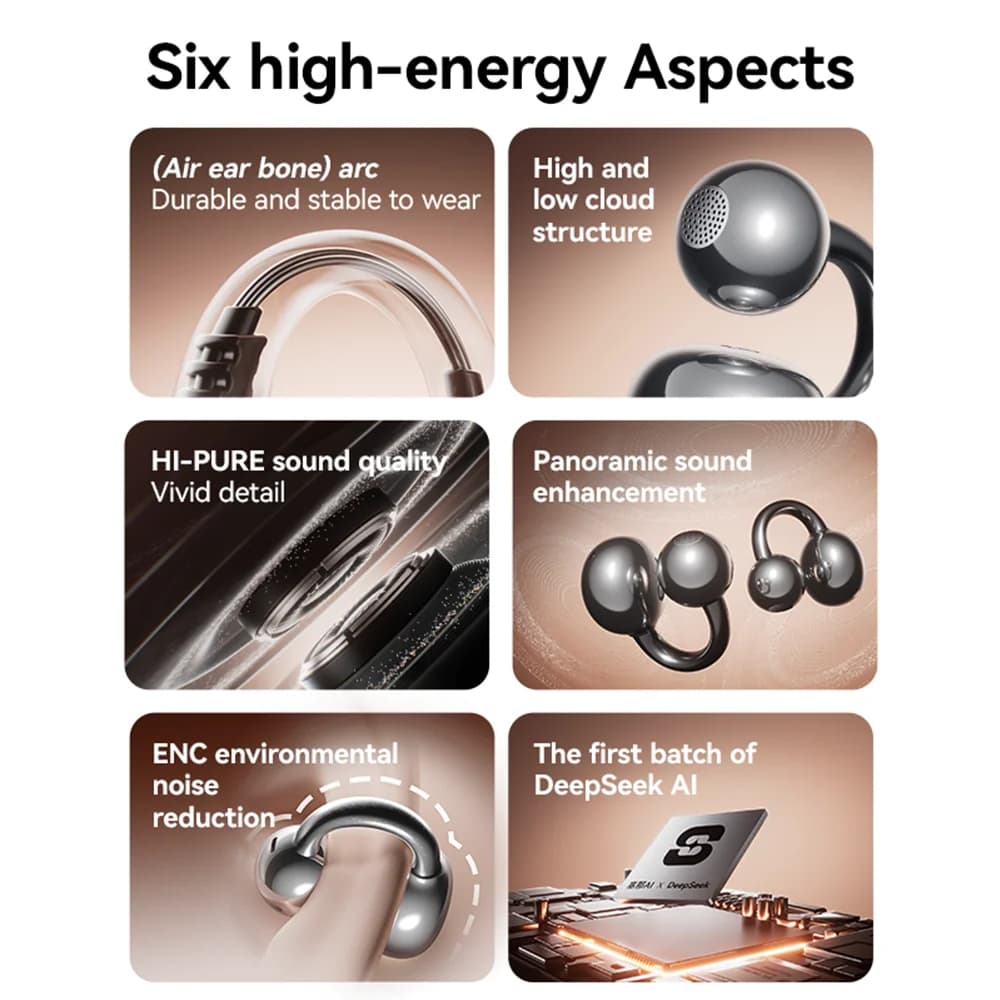 Sanag S7S AI oreille ouverte pince sur casque HiFi 3D stéréo qualité sonore AI Assistant sans fil Bl