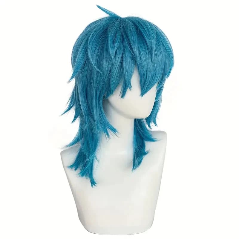 Coiffure cosplay Salic bleue droite mi-longue artificielle avec frange - résistante à la chaleur, sy