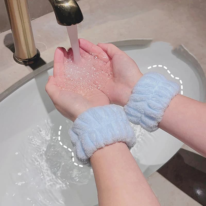 2 pièces réutilisable Spa poignet bandeau doux microfibre serviette bracelets pour laver le visage f