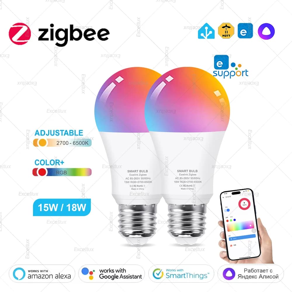 Ewelink Zigbee ampoule LED intelligente E27 lampes LED RGB + WW + CW 18W 15W ampoule fonctionne avec