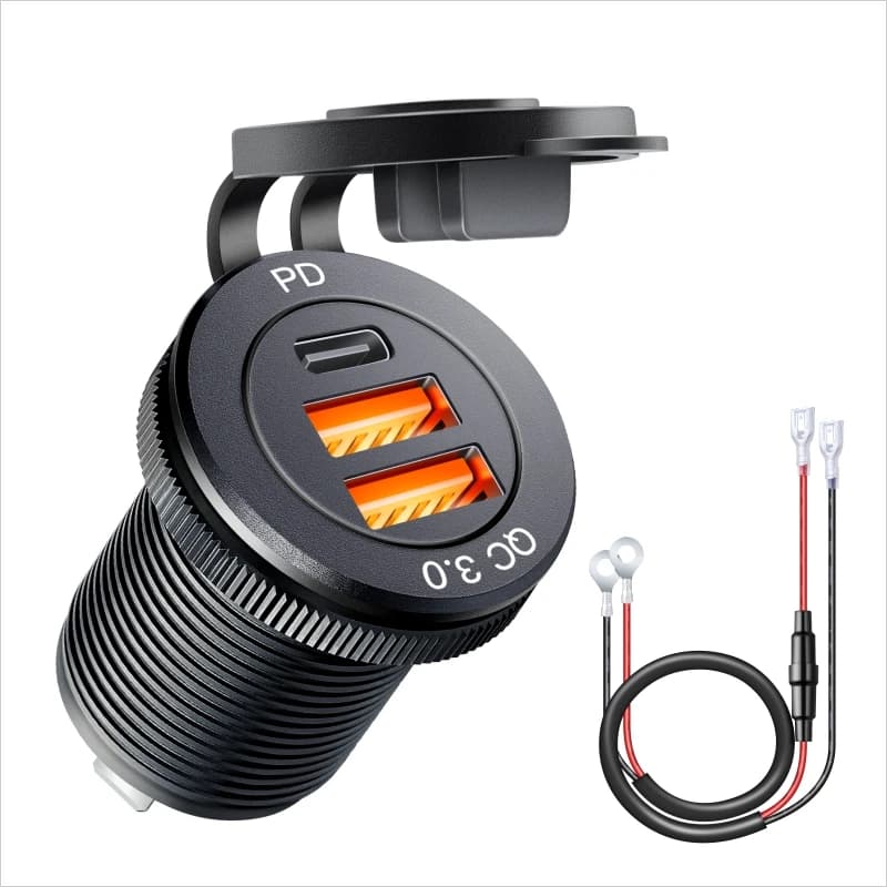 Prise USB pour voiture, charge rapide PD 3.0, chargeur de voiture 60W, prise de courant pour moto, b