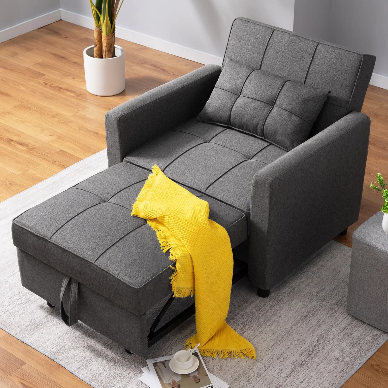 HORGgland O-Canapé-lit simple avec 3 inclinaisons réglables, fauteuil convertible, chaise longue ner