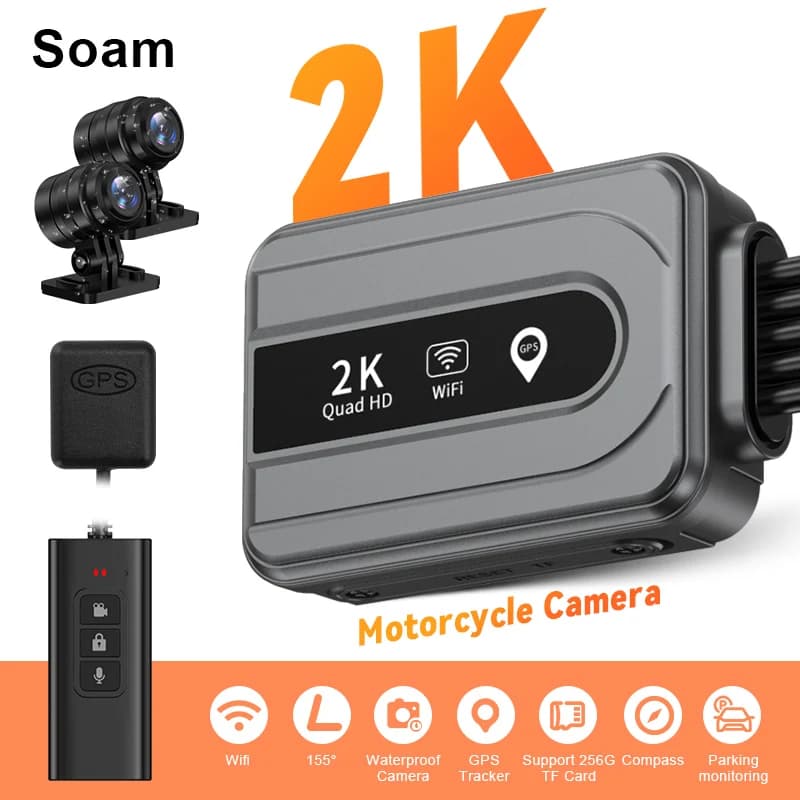 Caméra de tableau de bord avant et arrière pour moto DVR 2K, WiFi, GPS, corps complet, étanche, enre