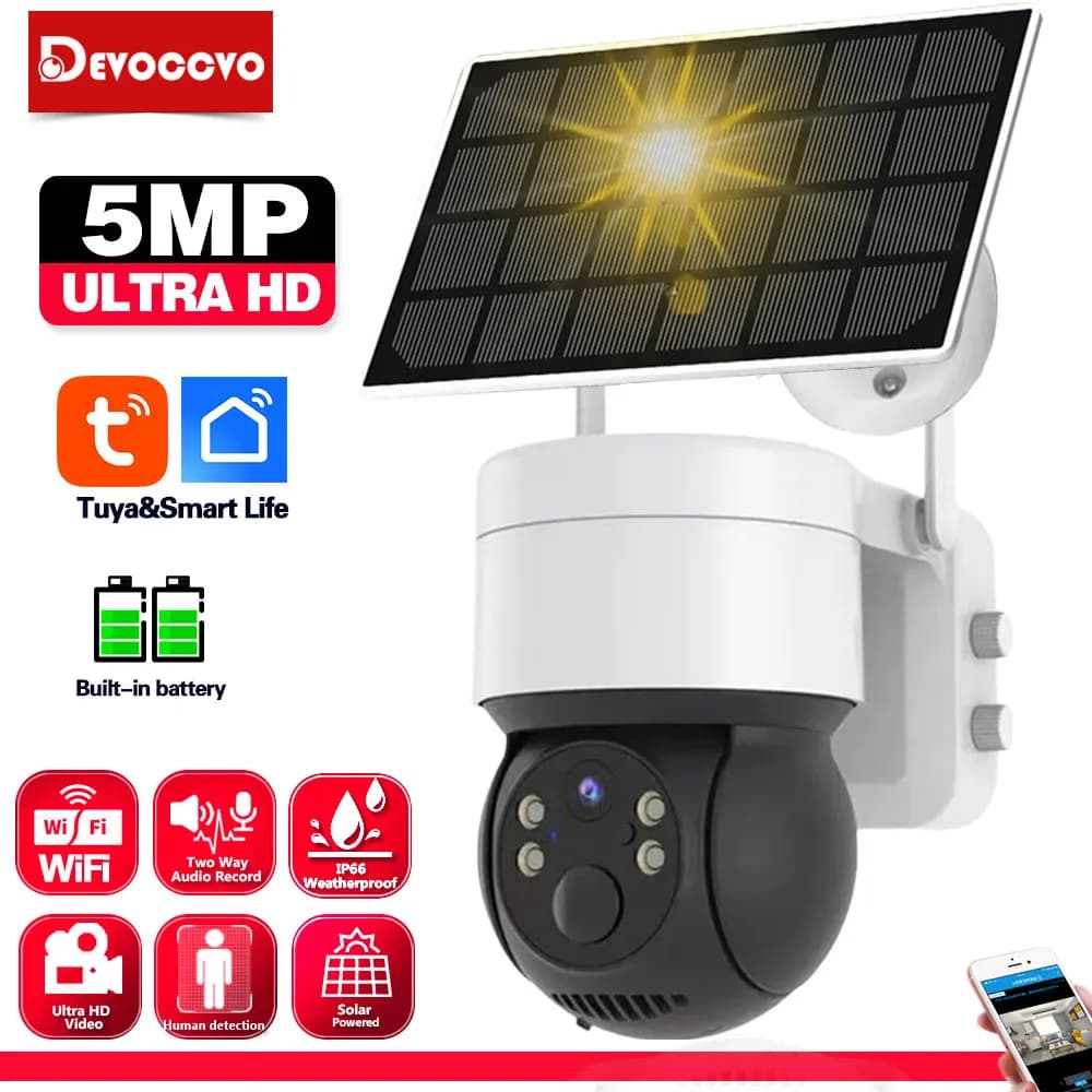 Caméra de sécurité solaire WiFi Tuya, extérieure, sans fil, 5MP, faible consommation d'énergie, camé