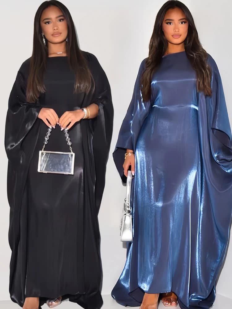 Manches papillon chauve-souris Satin Khimar Abaya dubaï Robe Maxi musulmane caftan Abayas pour les f