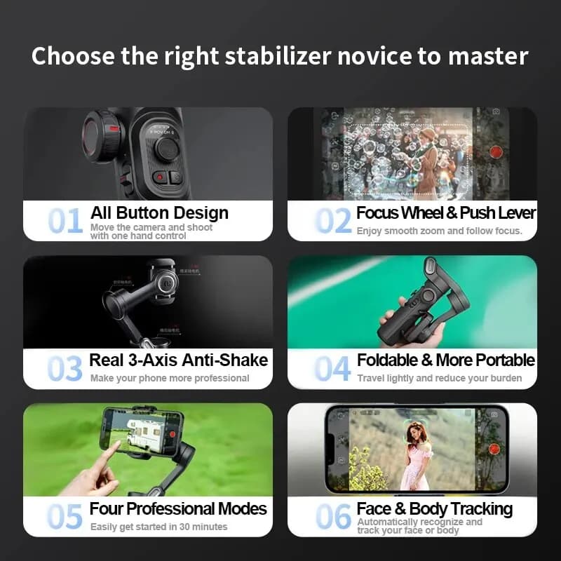 AOCHUAN stabilisateur de cardan portable 3 axes SmartXE pour Smartphone pour iPhone Android AI suivi