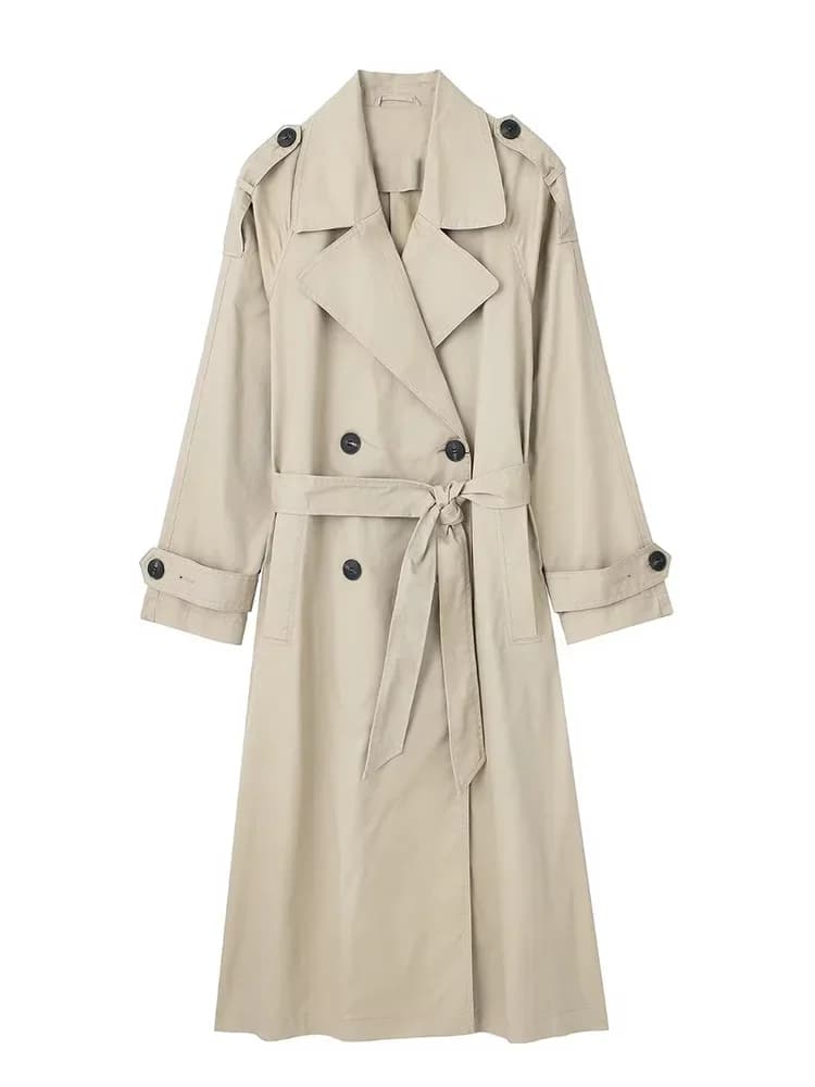 Willshela femmes mode avec ceinture solide Double boutonnage Trench Vintage revers cou manches longu