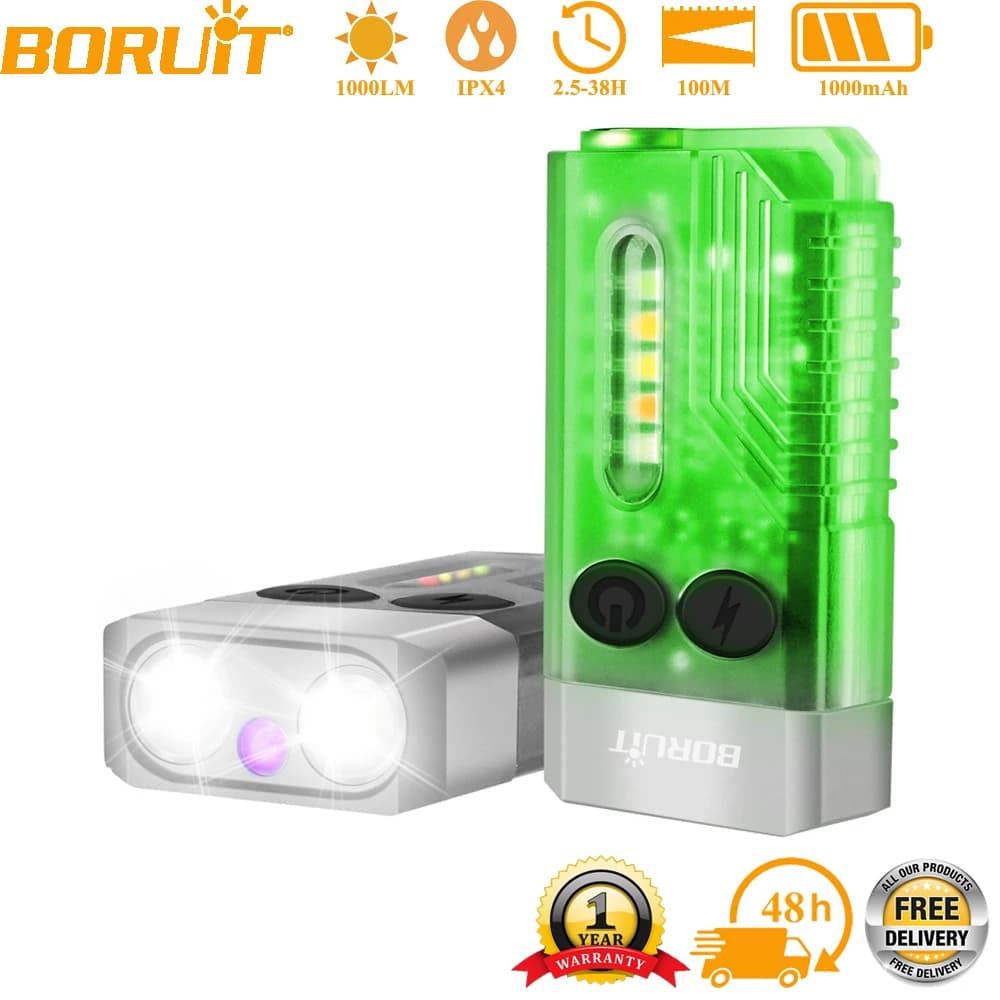 BORUiT V10 1000LM UV LED EDC porte-clés lampe de poche type-c Rechargeable 1000mAh lampe de travail 