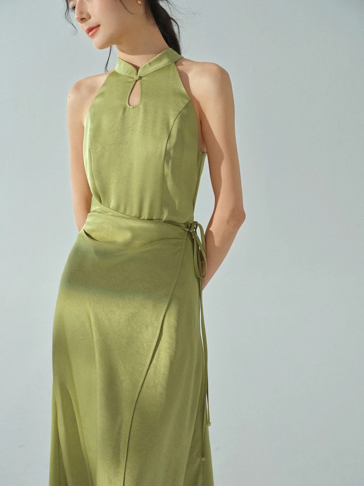 Robe longue en Jacquard élégante, Style chinois, sans manches, coupe drapée, tenue d'inspiration Vin