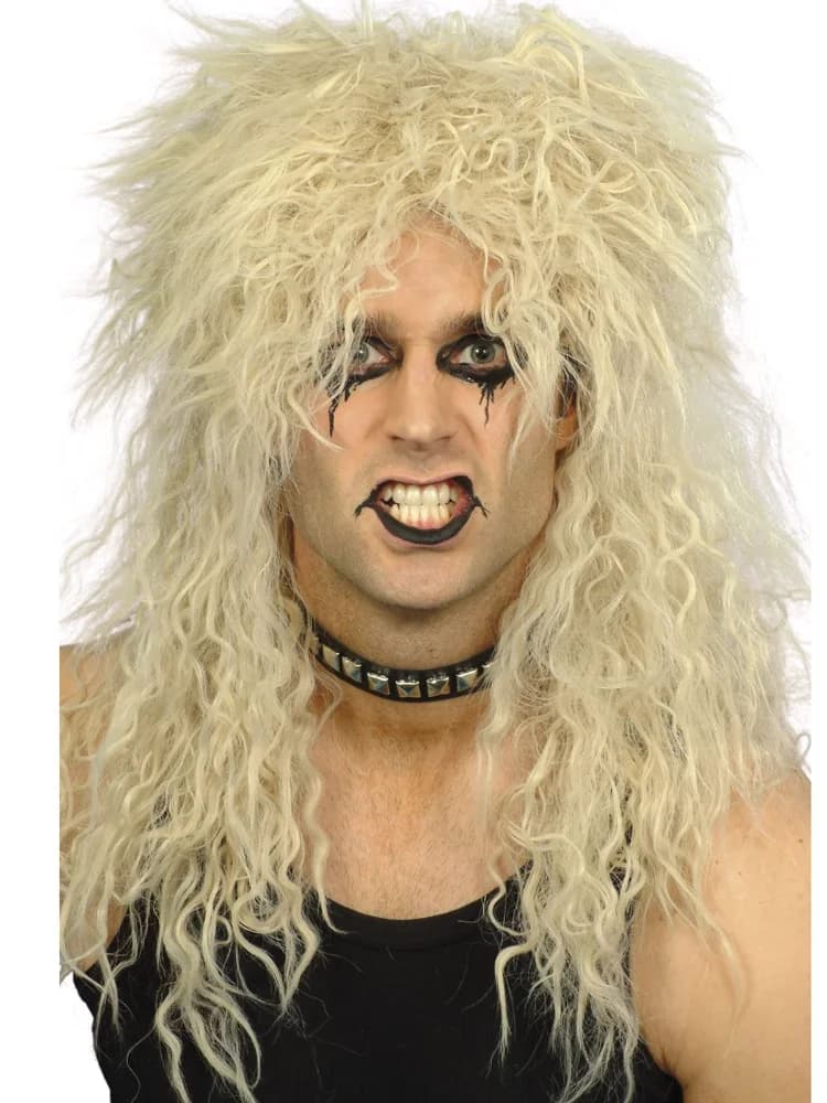 Perruque Rockstar blonde Punk pour hommes, perruque longue et moelleuse pour fête d'halloween, perru