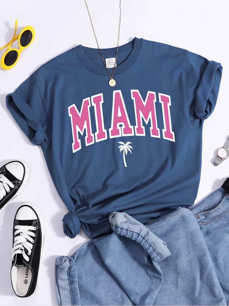 Miami plage impression t-shirt tout-Match créativité t-shirts mode individuelle Softt-Shirt col rond