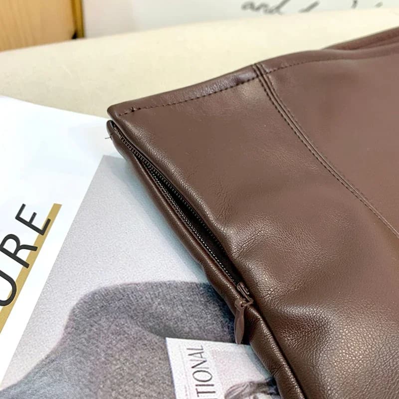 Jupes vintage en faux cuir PU pour femmes, jupes mi-longues sexy avec ourlet fendu, jupe sirène pour