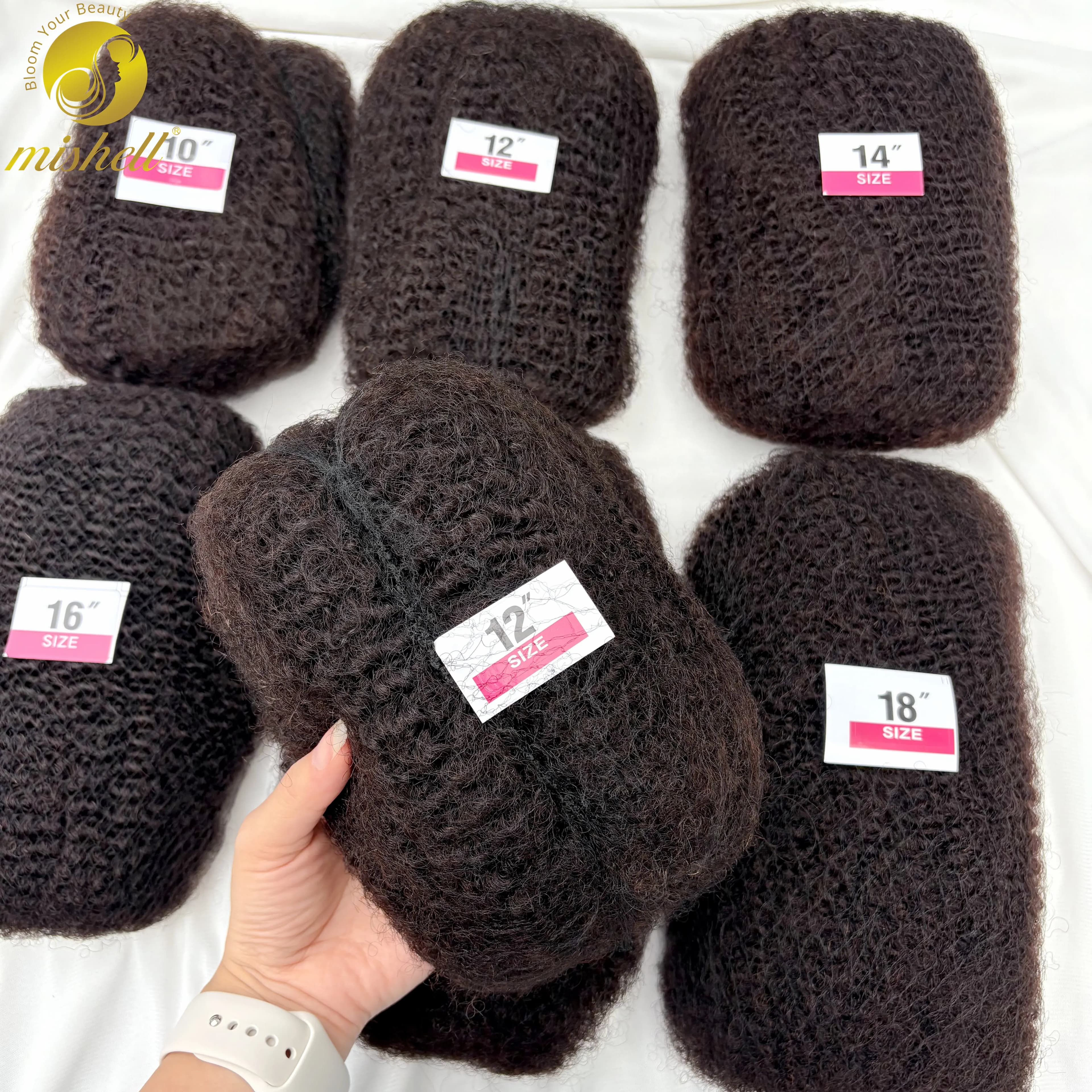 Extensions de cheveux humains naturels 4C Afro Kinky Curly en vrac, sans trame, Remy brésilien, 10-1