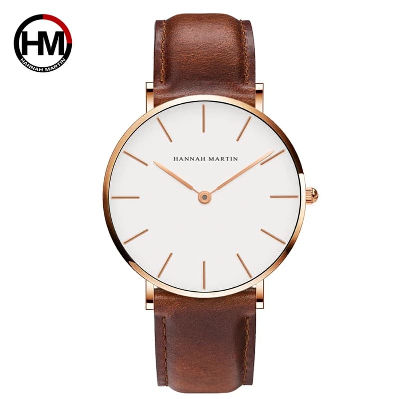 Hannah Martin marque mode japon montres à Quartz argent marron cuir hommes montre étanche robe montr