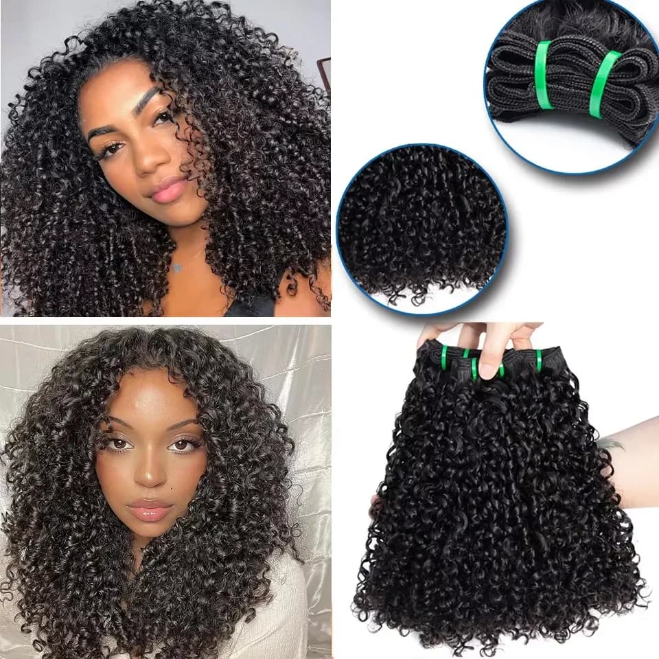 Extensions de cheveux humains bouclés crépus 15A Pixie Curls, lots de 3/4, cheveux vierges bruts bou