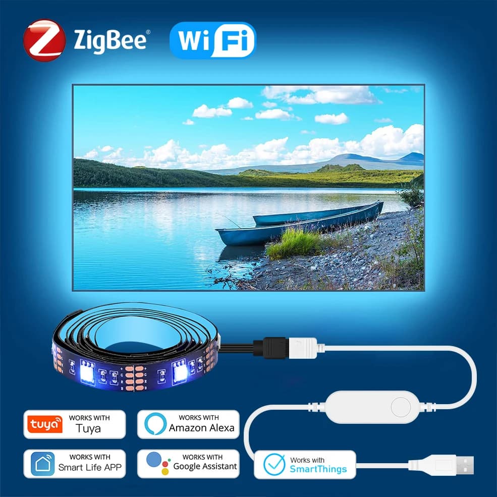 Bande lumineuse LED intelligente, RVB 5050, Tuya, WiFi, Zigbee, contrôle par téléphone, USB, ruban f