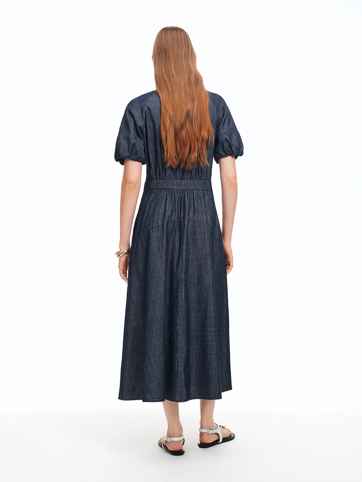 Robe longue DUSHU bleu marine à col en V et bretelles en jean, nouvelle collection été 2026, élégant