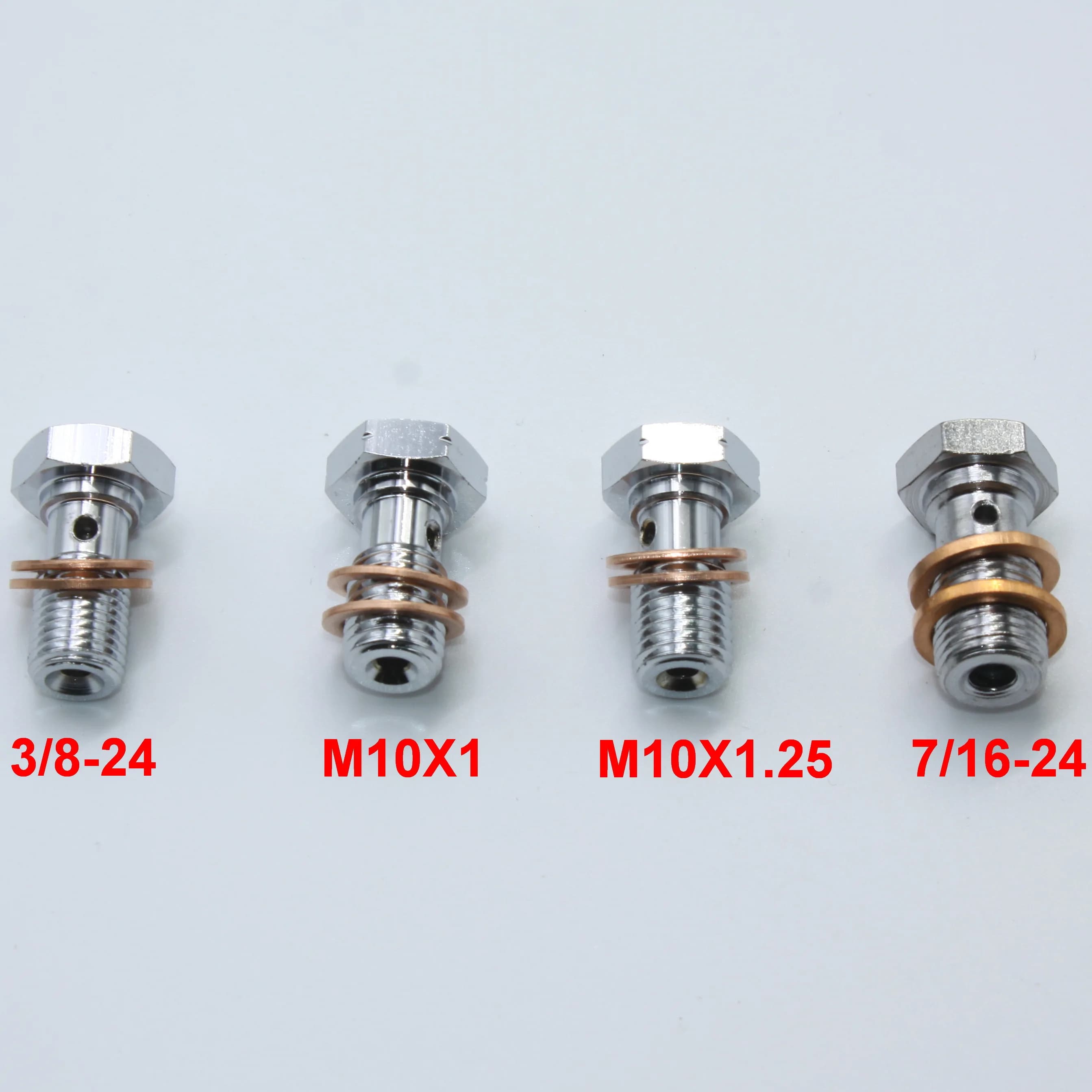 Boulon Banjo simple chromé M10x1, M10x1,25, 3/8-24, 7/16-24