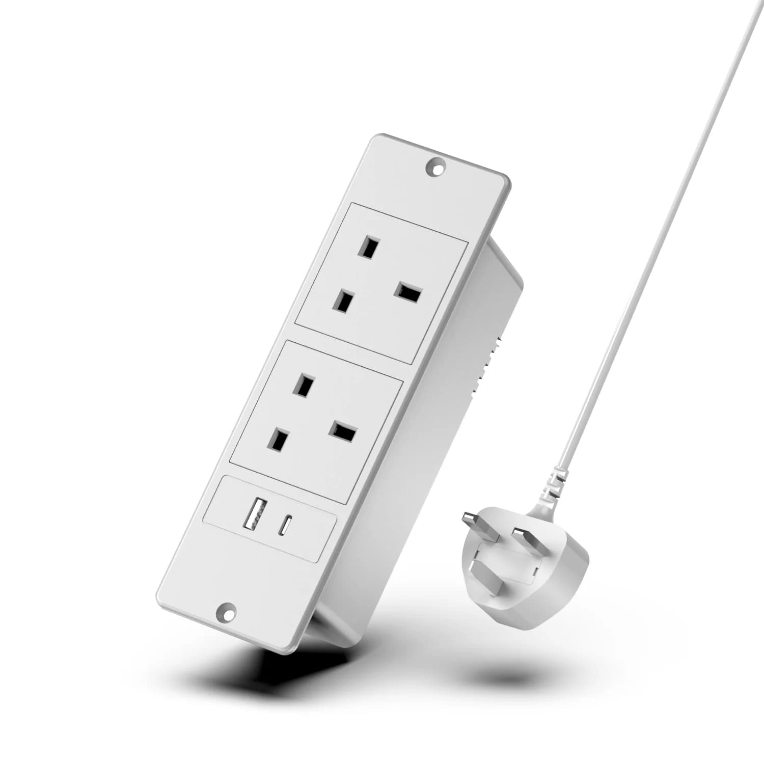Multiprise encastrée à prise britannique, 2 prises USB-C/USB-A, cordon d'alimentation de 1.5M/59,05 