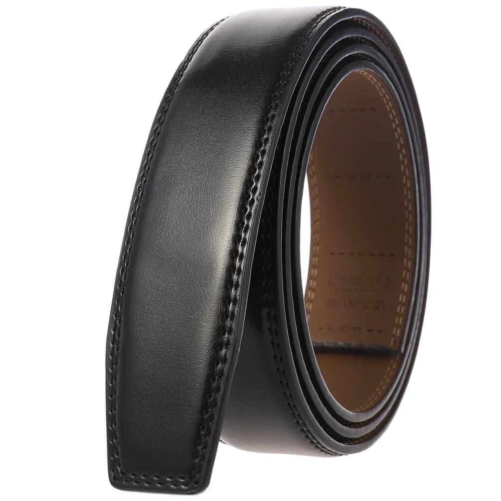 Ceinture en cuir véritable de vache sans boucle, 3.5cm, pour boucle automatique, haute qualité, noir