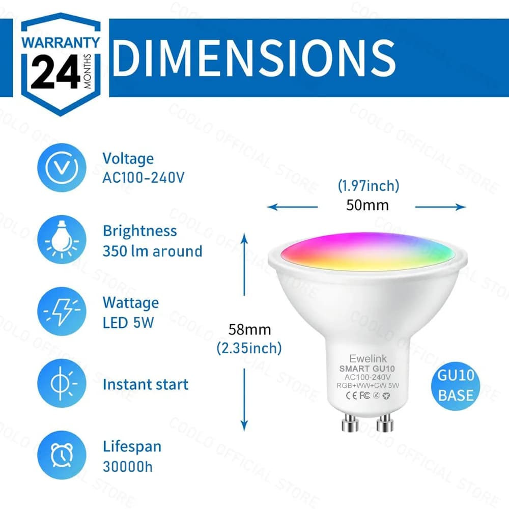 ZigBee GU10 WiFi ampoule LED intelligente RGB W + C 5W lampes à intensité variable EWelink APP contr