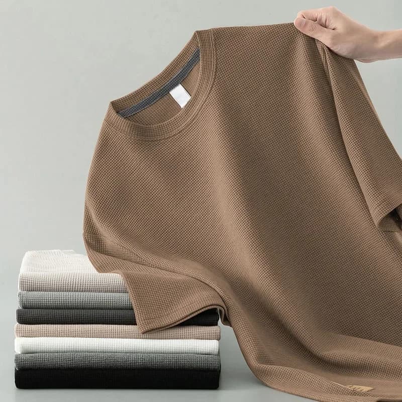 Style coréen hommes été T-Shirt homme à manches courtes gaufré solide T-Shirt couleur T-Shirt décont