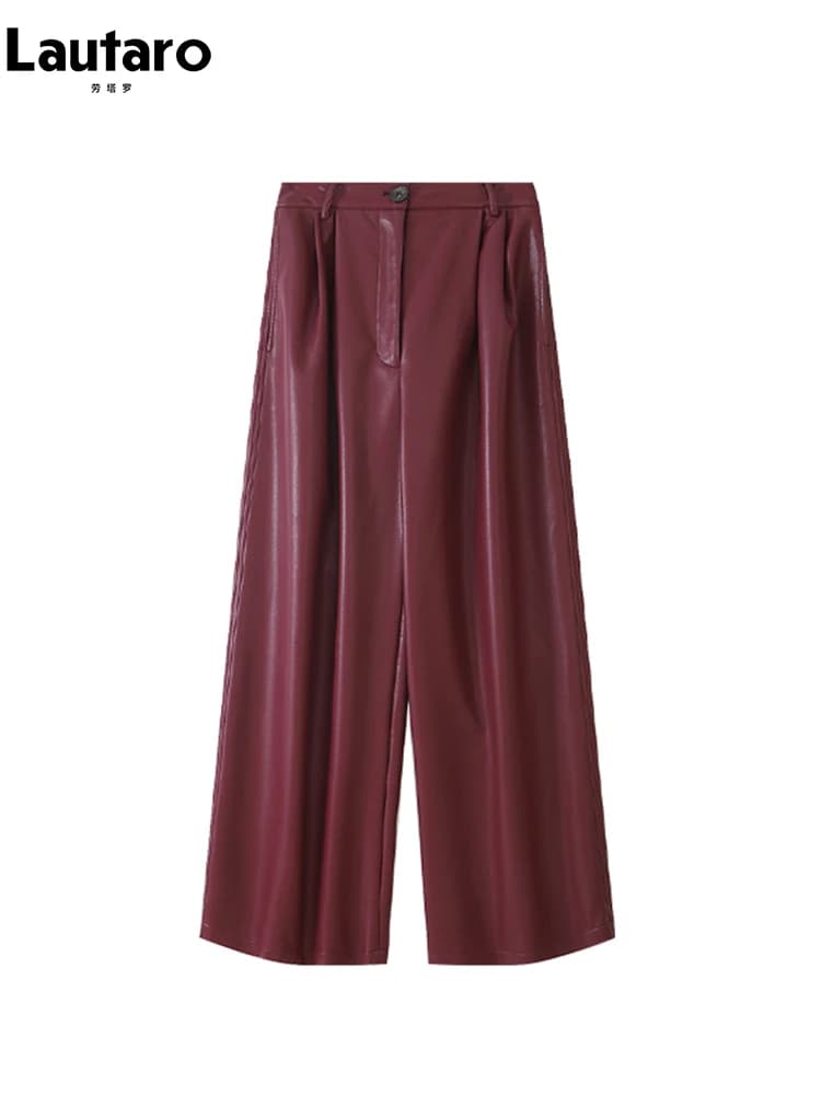 Lautaro printemps automne ample décontracté doux noir bordeaux Pu cuir pantalon à jambes larges pour
