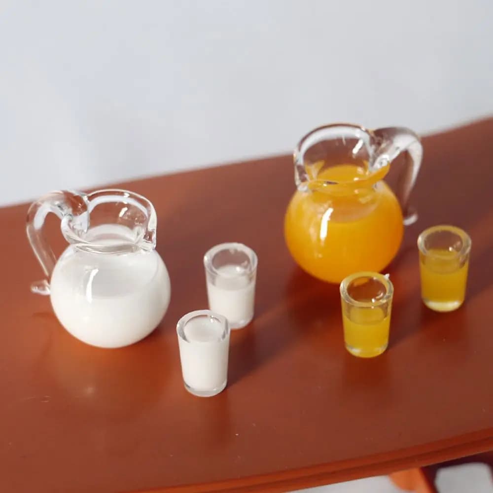 Carafe à boisson l'inventaire, modèle de simulation, tasse à café, lait, citron, eau, jus d'orange, 
