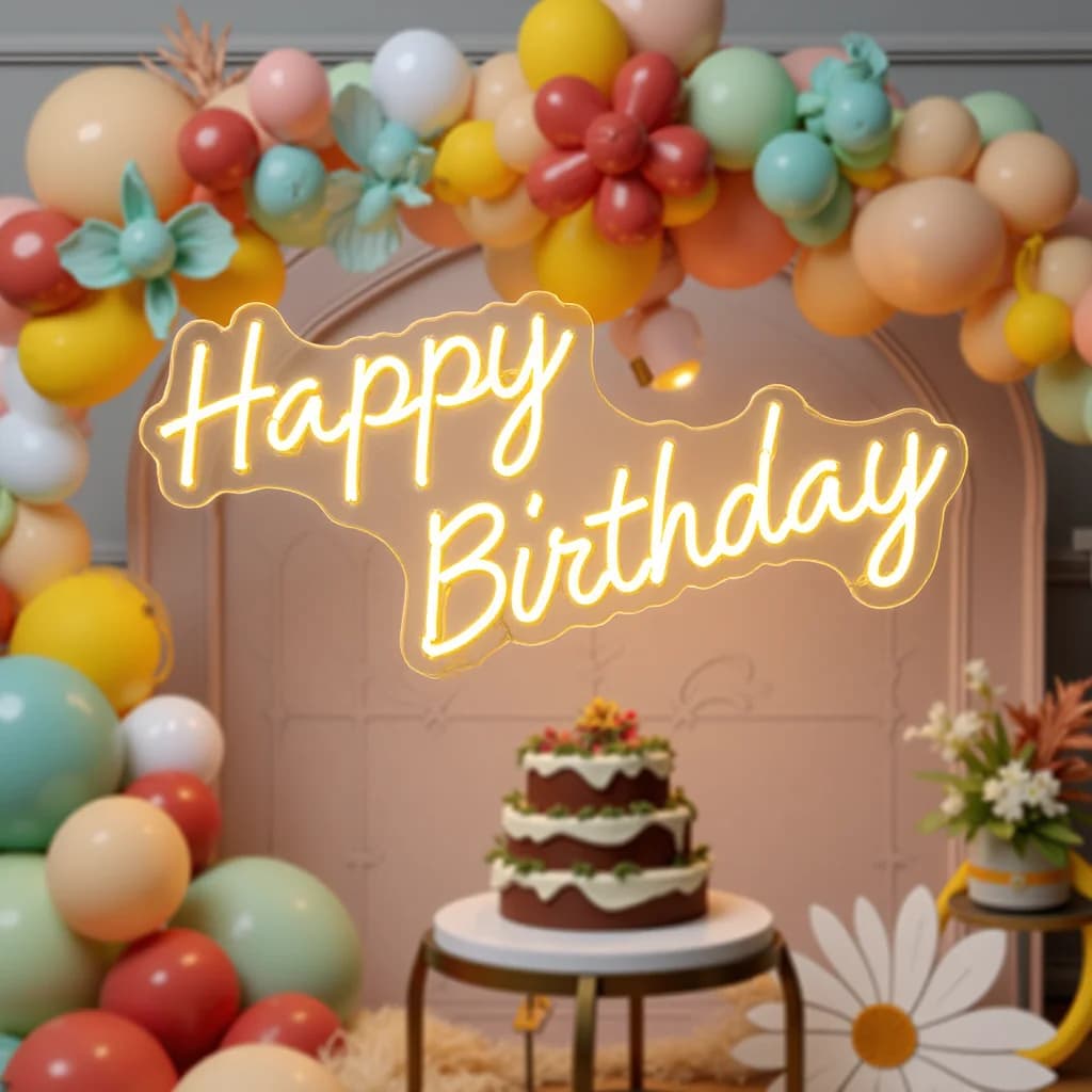Joyeux anniversaire enseigne au néon LED néon pour la décoration de fête d'anniversaire baptême Bar 