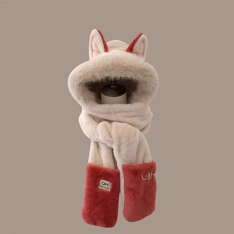 Écharpe de protection des oreilles chaude en forme de renard pour l'extérieur, chapeau en peluche un