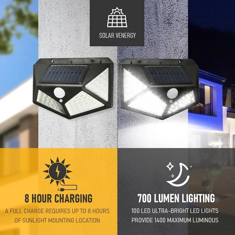1/2/4/6/10 pièces 100 LED applique solaire 4 côtés lumineux avec capteur de mouvement extérieur jard