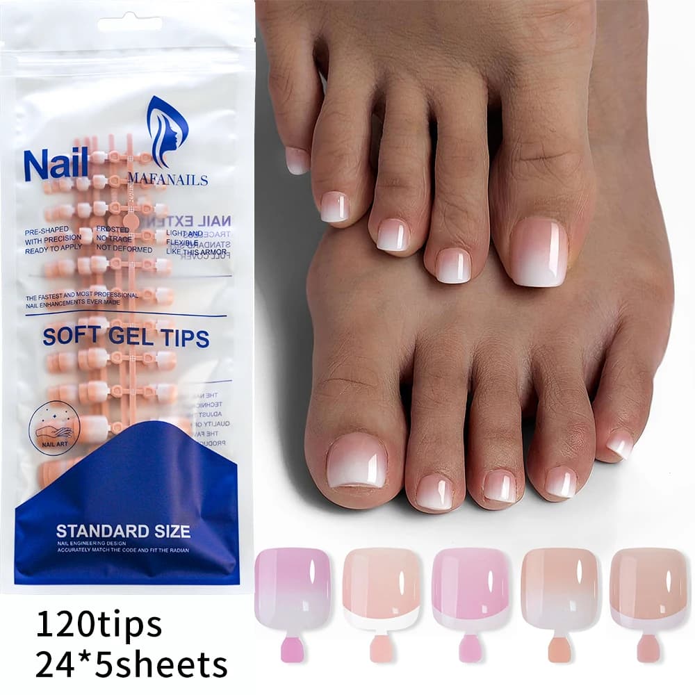 120 pièces français court carré artificiel presse sur les ongles des pieds nu rose couverture complè
