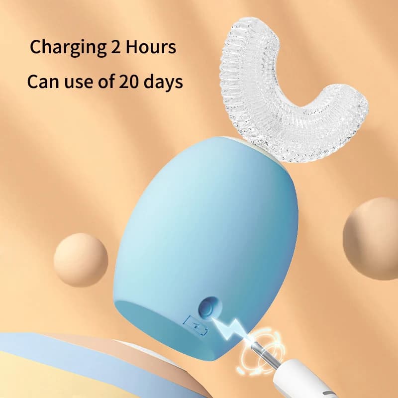 Brosse à dents électrique 360 degrés pour enfants, en forme de U, en silicone, intelligente, sonique
