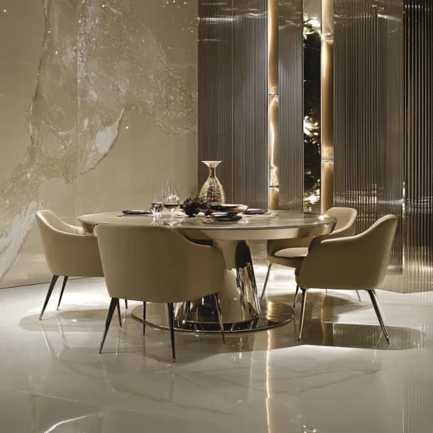 Ensemble de meubles de maison modernes, 6 places, rembourrage en cuir, Tables et chaises rondes en b