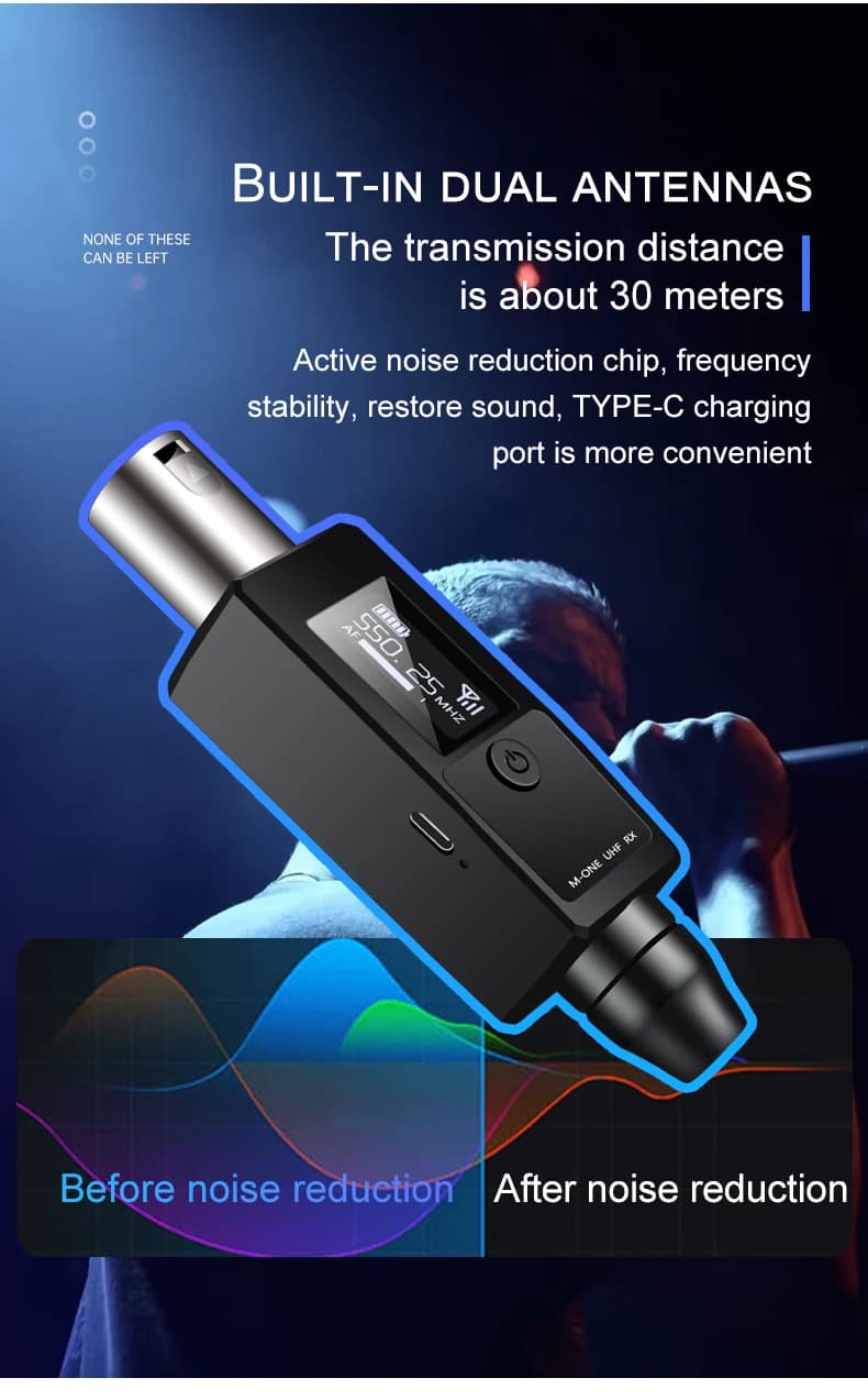 Émetteur et récepteur XLR de convertisseur de microphone sans fil UHF VK-38 pour le microphone dynam